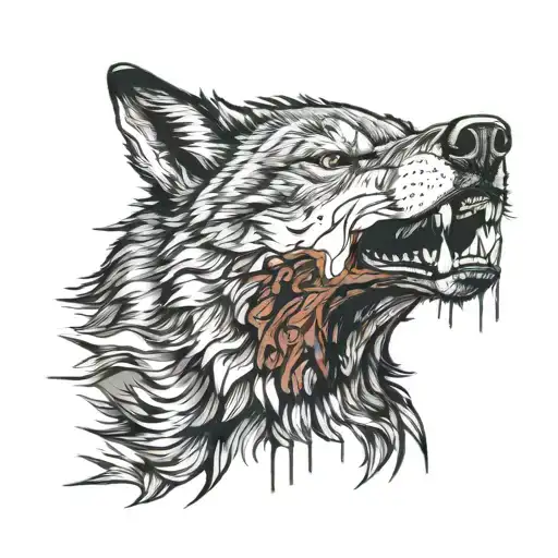 Gray Wolf with bloody mouth all over his face tattoo design idea