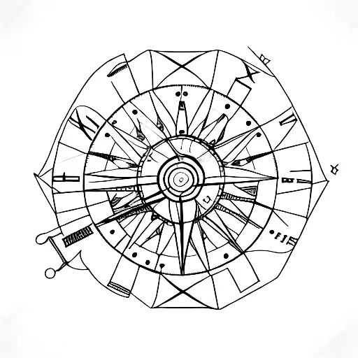 Clock mechanism integrated into a geometric compass design tattoo design idea