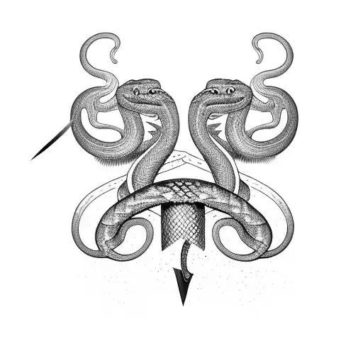 snake getting stabbed by a sword tattoo design idea