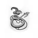 snake getting stabbed by a sword tattoo design idea
