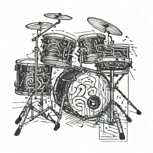 A drum set with musical notes forming the shape of number 13 incorporated into the design tattoo design idea