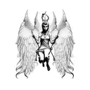 a painting of a war between angels and demons, with the angels descending from heaven on horses tattoo design idea