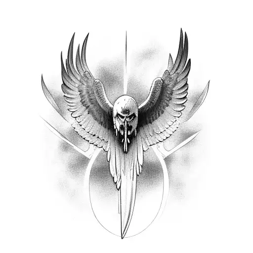 flying eagle skull knife in beak  tattoo design idea