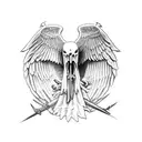 flying eagle skull knife in beak  tattoo design idea