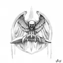 flying eagle skull knife in beak  tattoo design idea