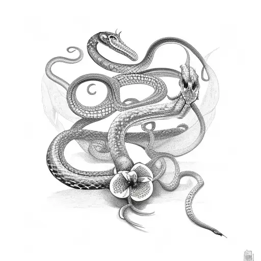 mexican snake wrapping around a vine flower tattoo design idea