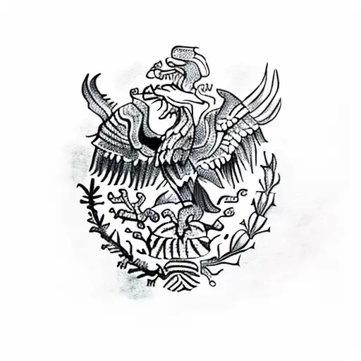 Mexico flag with snake and eagle with nopal  tattoo design idea