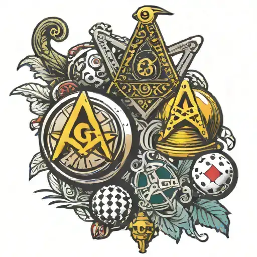 freemason Shriner logo combination with 2 bingo balls G49 and G56 tattoo design idea