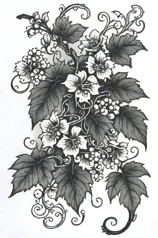 grape vine with flowers only in the night sky filled tattoo design idea