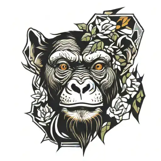 femal bonobo face half real half geometric   tattoo design idea