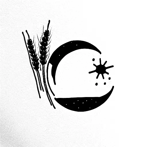 wheat and moon tattoo design idea