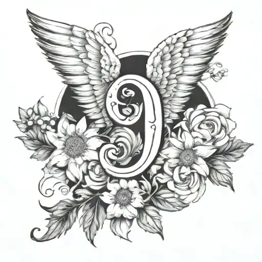 Letter J Angel Wings Chamomile tattoo design idea