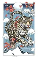 Nanda devi peak with snow leopard and ibex stands tattoo design idea