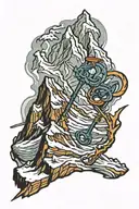 mountain range with mountaineering ice axe tattoo design idea