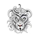 lion with a dead snake in the style of Dave quiggle  tattoo design idea