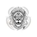 lion with a dead snake in the style of Dave quiggle  tattoo design idea