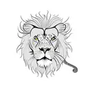 lion with a dead snake in the style of Dave quiggle  tattoo design idea