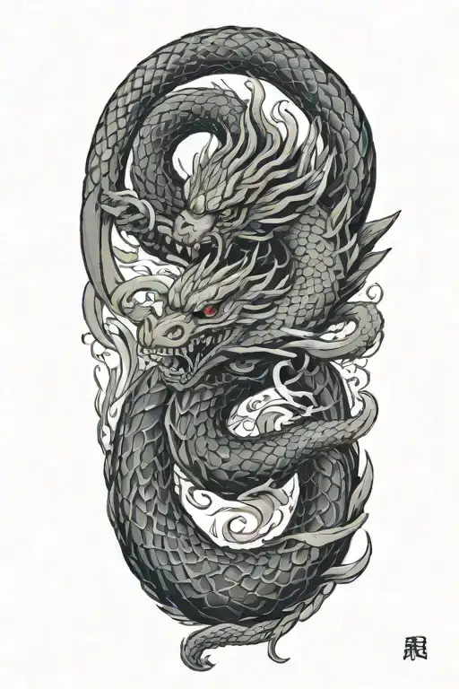 phenix fighting with a snake wrapped tattoo design idea