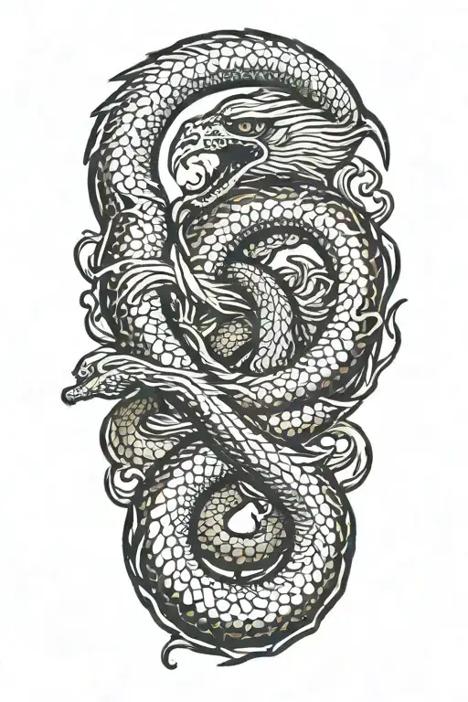 A phenix and a snake fighting tattoo design idea