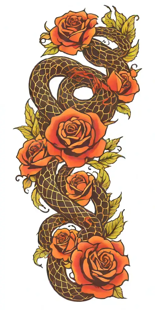 Phoenix Snake and Rose tattoo design idea