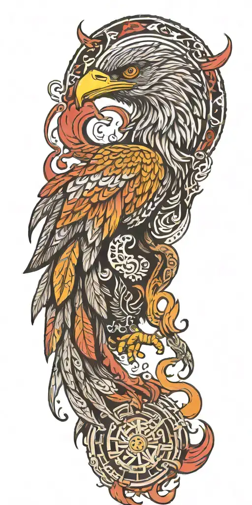 phenix rebirth from ashes and lebanese traditional house in construction  tattoo design idea