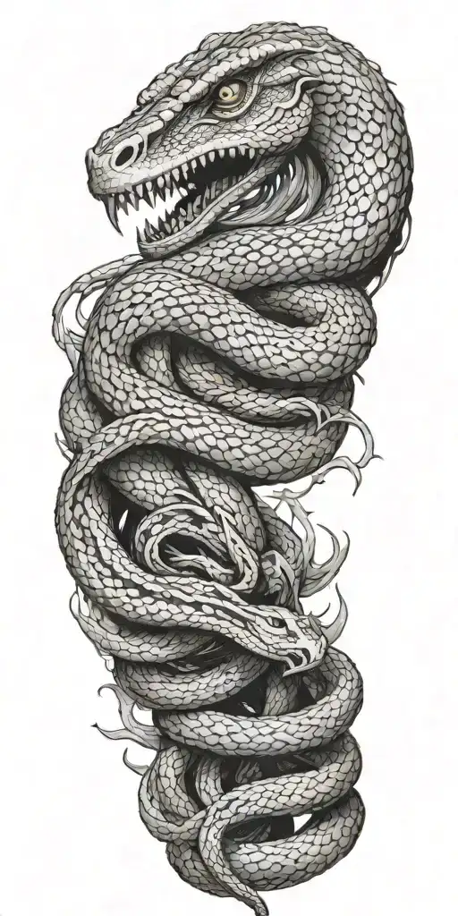 Tour in construction with a snake wrapped and a phenix on top tattoo design idea