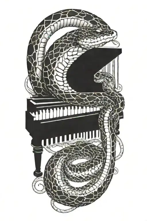 A snake coiled around a piano, with the keys forming a unique pattern tattoo design idea