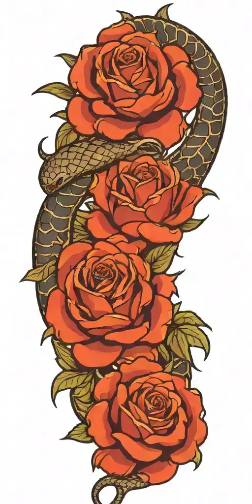 Roses Phoenix and Snake tattoo design idea