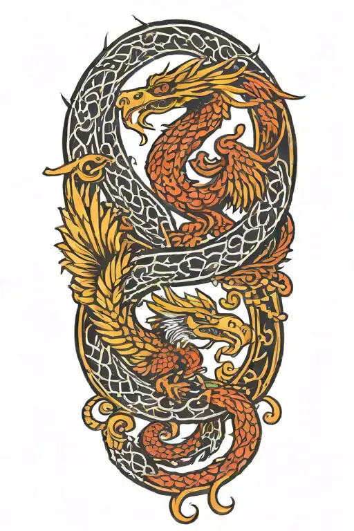 A phenix and a snake fighting tattoo design idea