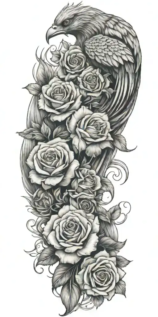 roses and a phoenix   tattoo design idea