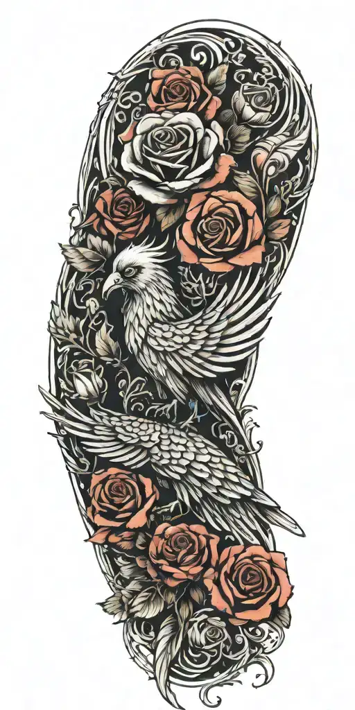Roses and a Phoenix  tattoo design idea