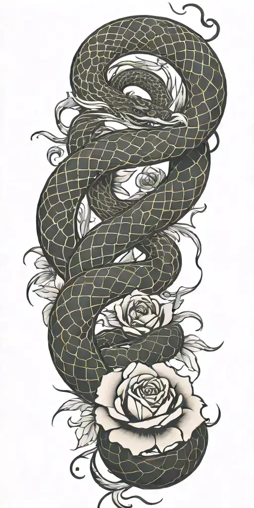Phoenix Snake and Rose tattoo design idea
