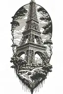 The Eiffel Tower intertwined with Lebanese cedar trees tattoo design idea