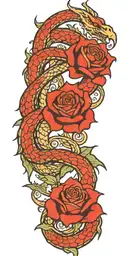 Phoenix Snake and Rose tattoo design idea