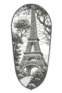 The Eiffel Tower intertwined with Lebanese cedar trees tattoo design idea