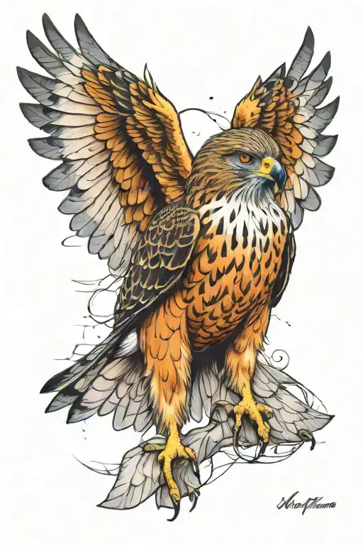 hawk looking forwards with wings curved at it's side tattoo design idea
