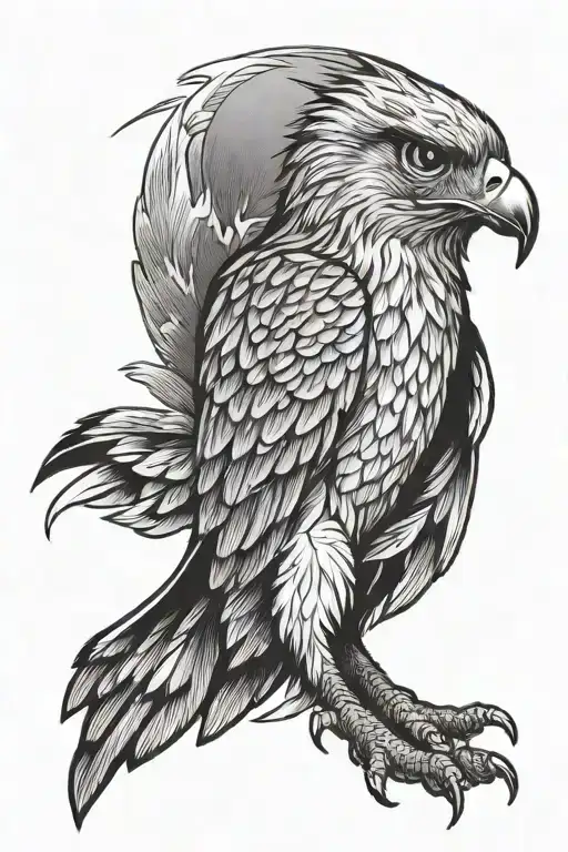 hawk with wings curved in front view tattoo design idea