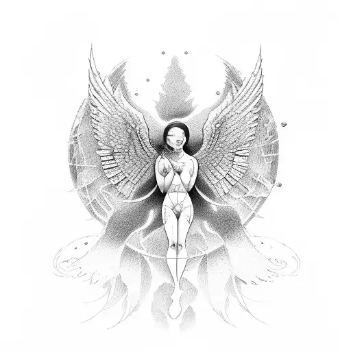 microrealism Icarus with help of love and family  tattoo design idea