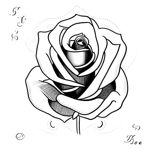 rose with thé lettres "R, J, G" as a stem tattoo design idea