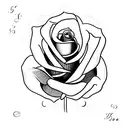 rose with thé lettres "R, J, G" as a stem tattoo design idea