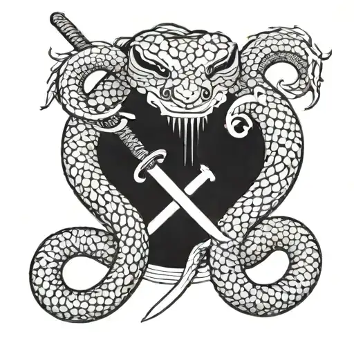 snake and sword black and white  tattoo design idea