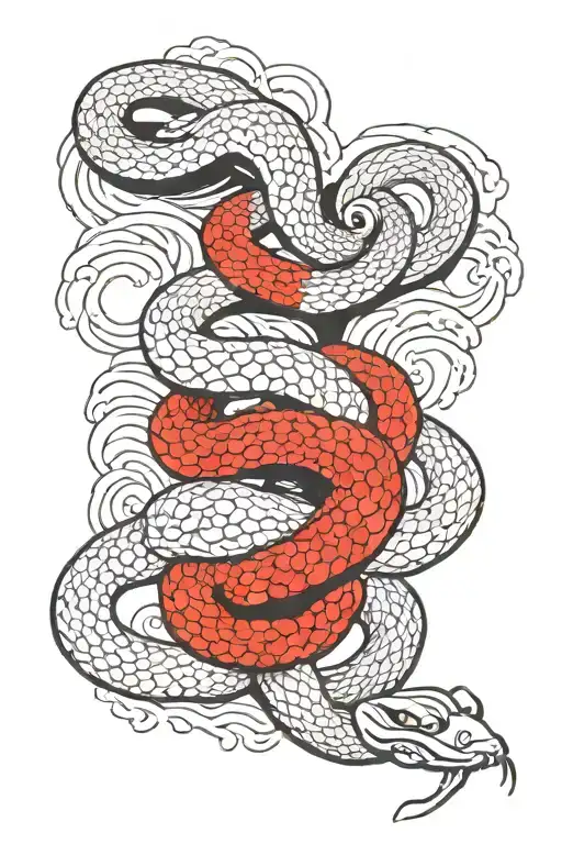 snake and water  black and white  tattoo design idea