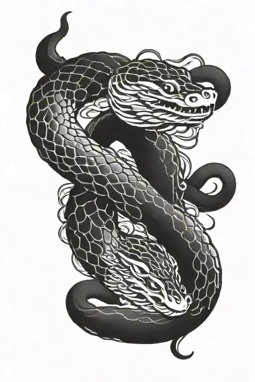 snake and water  black and white  tattoo design idea