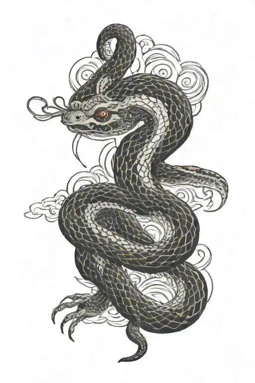 snake and water dark no color  tattoo design idea