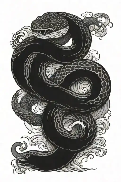 snake and water  black and white  tattoo design idea