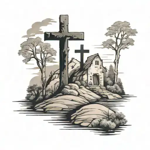 three black crosses in a hill tattoo design idea