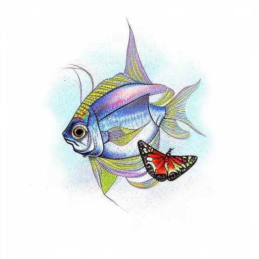 Fish out of water and butterflies in the aquarium tattoo design idea