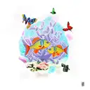 Fish out of water and butterflies in the aquarium tattoo design idea