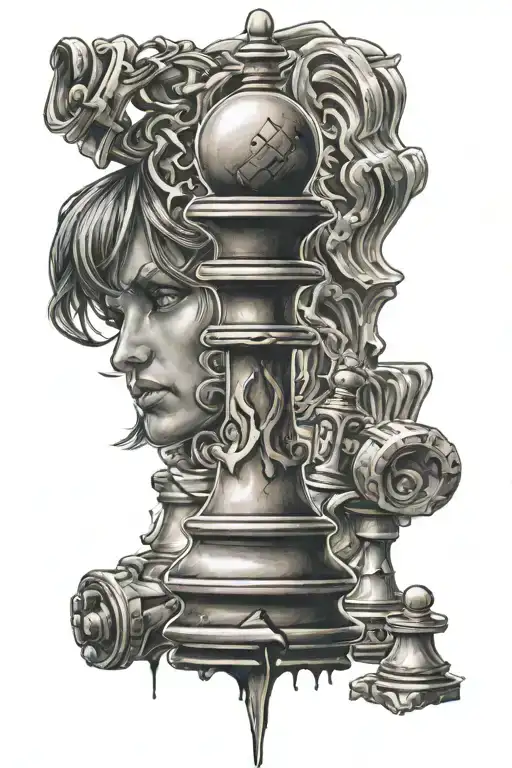 chess piece surrounded tattoo design idea