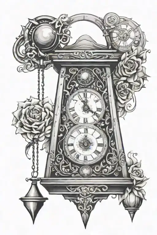 metronome with clock and pendulum   tattoo design idea